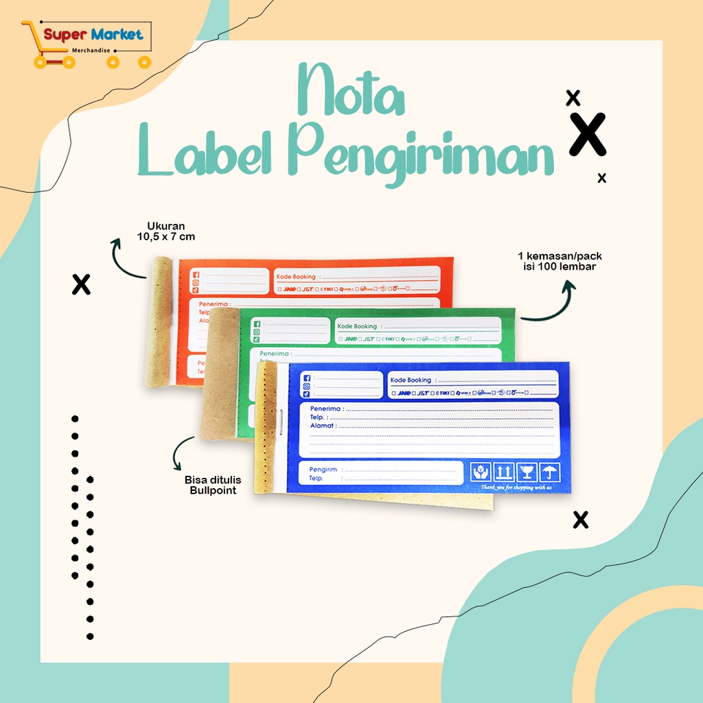 

Nota label pengiriman Olshop 100 Lembar / label alamat / Resi pengiriman / Nota pembelian 1 rangkap