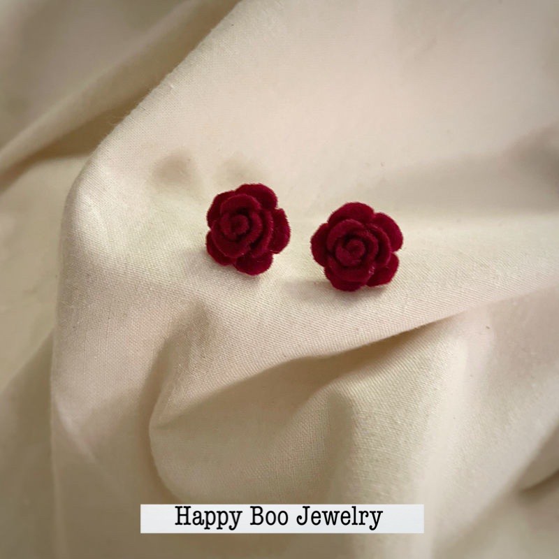 anting bunga mawar abub bludru stainless