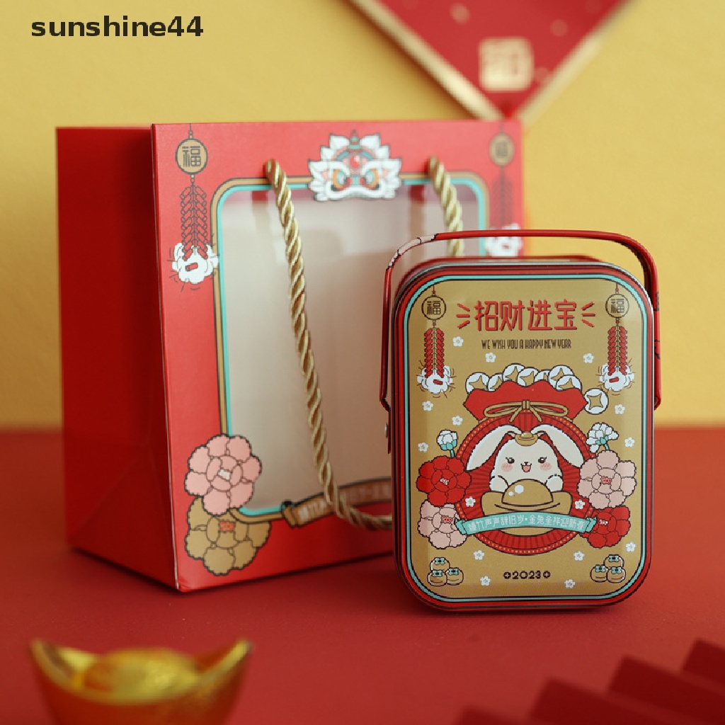 Sunshine Imlek Hawa Kelinci New Year's Eve Tin Box Kotak Kue Kering Kotak Kaleng Kotak Kosong Kotak Hadiah Tinplate Candy Box Kotak Kue.