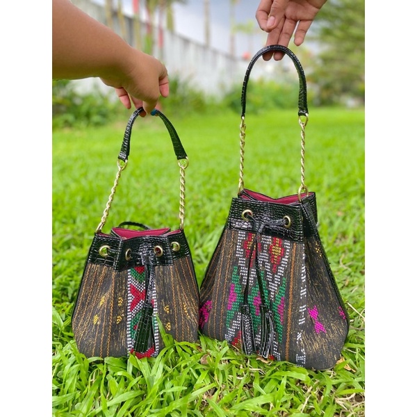 TAS SERUT TAS ETNIK ULOS SONGKET TENUN TAS PESTA DRAWSTRING BAG BUCKET BAG