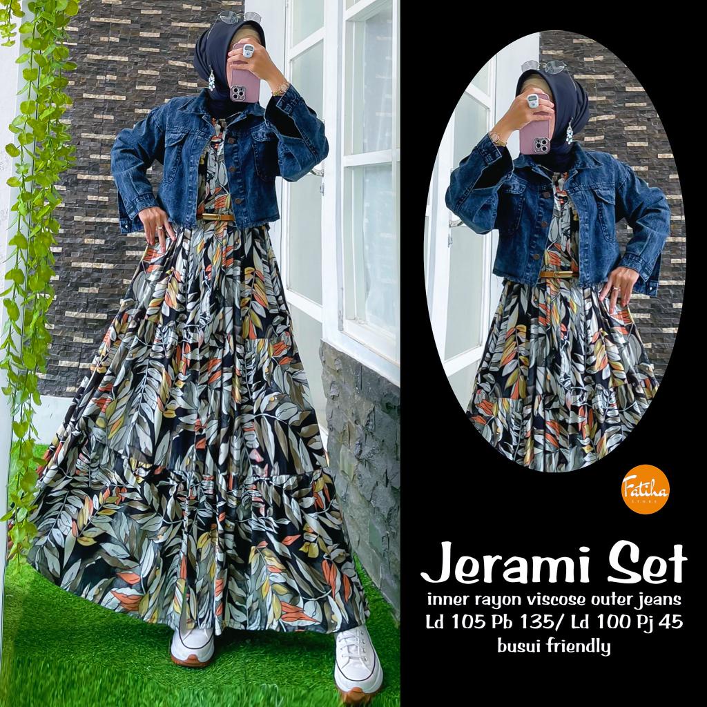 JERAMI YUNIA SET DRESS OUTER DENIM PESTA ORI BY FATIHA
