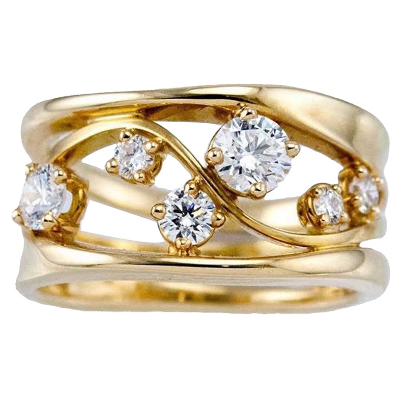 Mempesona Eropa Dan Amerika Fashion Wanita 18 K Emas Padat6 Berlian Berkilau Cincin Super Pengantin Pertunangan Pernikahan Rings