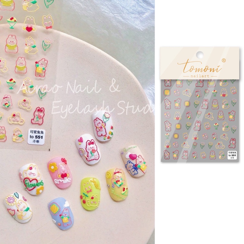 Cartoon Stiker Kuku Nail Embossed Sticker DIY Ultra Thin Cute Decor Japanese Style 5D Nail Sticker for Manicure