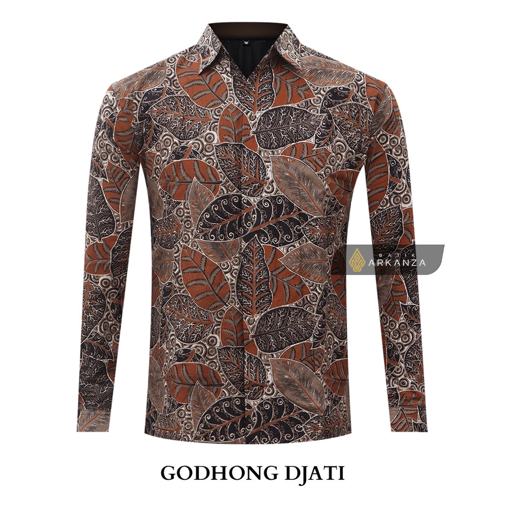 BATIK ARKANZA Motif GODHONG DJATI Atasan Kemeja Baju Batik Pria Cowok Laki Laki Lengan Panjang Lapis Furing Slim Fit Original Bahan Katun Halus Premium Modern