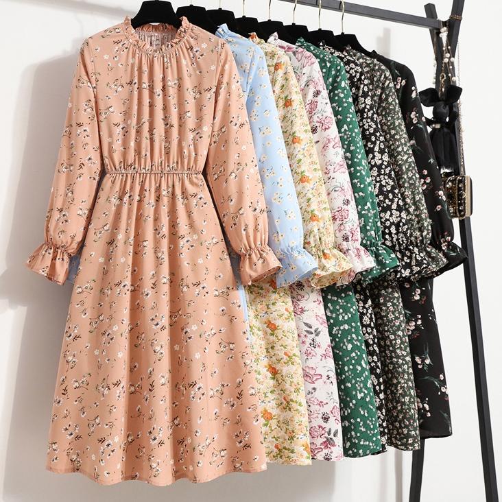 MEN SALE  COD 2022 New Fashion Biru Hijau Hitam Midi A-line Dress Merah Wanita Midi Dress Korea Leng