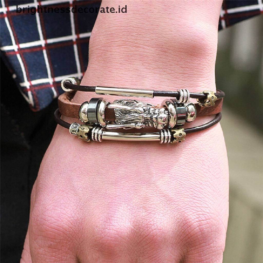 [Birth] Multilayer Kulit Tibet Perak Pria Gelang Parataxis Naga Pria Accessoires [ID]