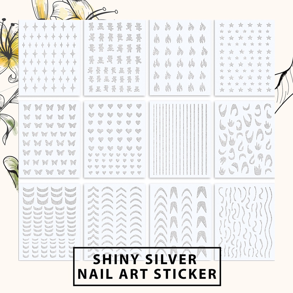 MSY Stiker Kuku Shiny Motif Butterfly Gold Laser/Motif love/Hiasan Stiker Gold/Silver/Kutek Nail Art Stiker