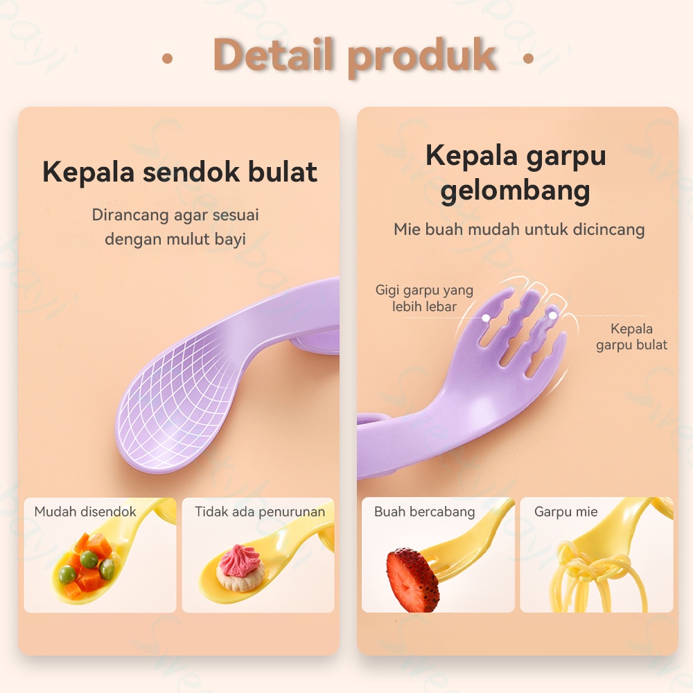 SweetyBayi Set sendok garpu anak training belajar makan  Training Spoon Fork model melengkung