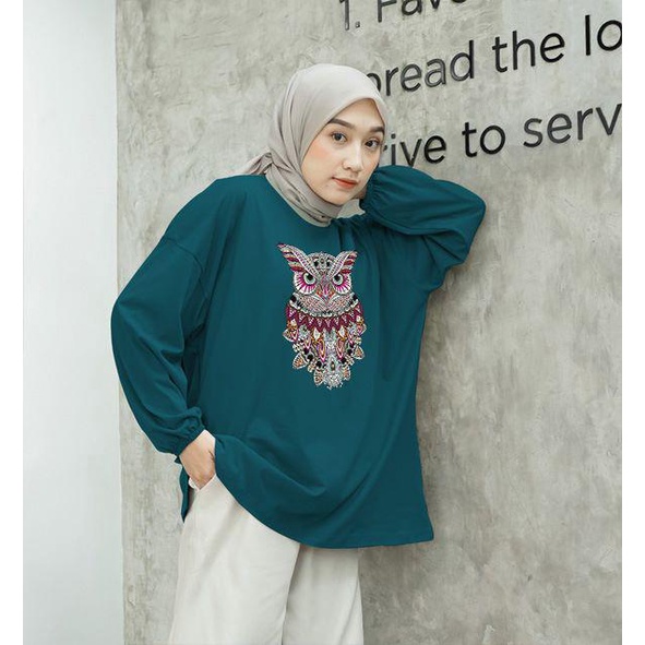 BLOUSE OVERSIZE LENGAN PANJANG KARET LD 130CM DTF OWL BATIK