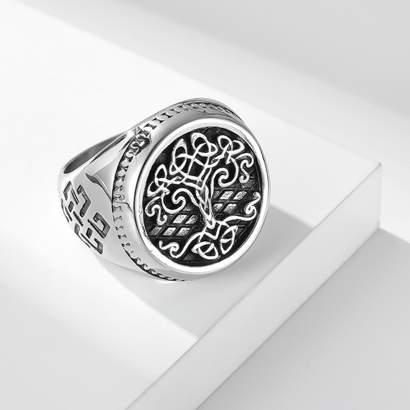 Eropa Dan Amerika Stainless Steel Pohon Kehidupan Seal Cincin Klasik Pria Viking Cincin Nordic Perhiasan