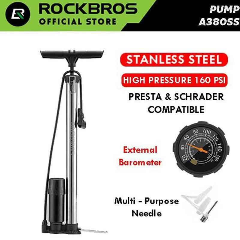 Jual Pompa Rockbros A Ss Crome Stell Pump Floor Tabung Meteran Psi Sepeda Motor Mobil Bola