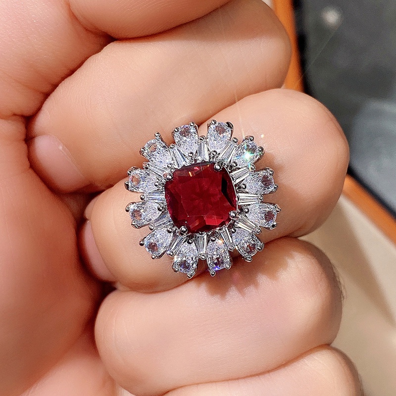 Trendi Mewah Cubic Zirconia Merah Cincin Wanita Briliant Akad Nikah Pesta Bridal Ring Hadiah Anniversary