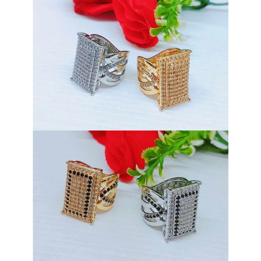 Cincin Xuping Permata Putih/Hitam Lapis Emas Perhiasan Fashion P11