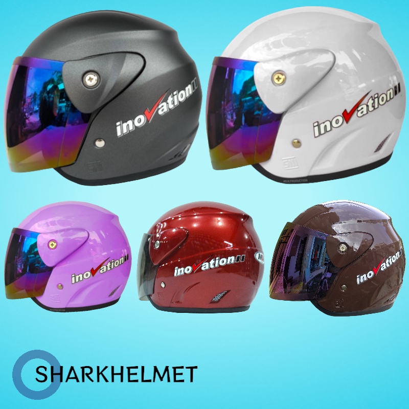 Jual Helm Half Face Dewasa Evolution Polos Kaca Pelangi Silver Hitam Untuk Pria Dan Wanita