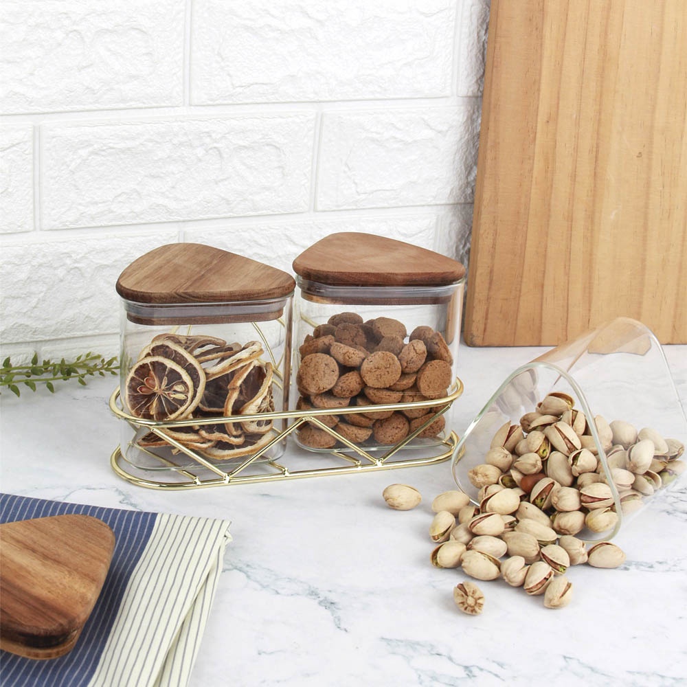 Informa - Informa Set 3 Pcs Hezel Stoples Kaca Dengan Rak/Toples lebaran/Toples premium/Toples biscu