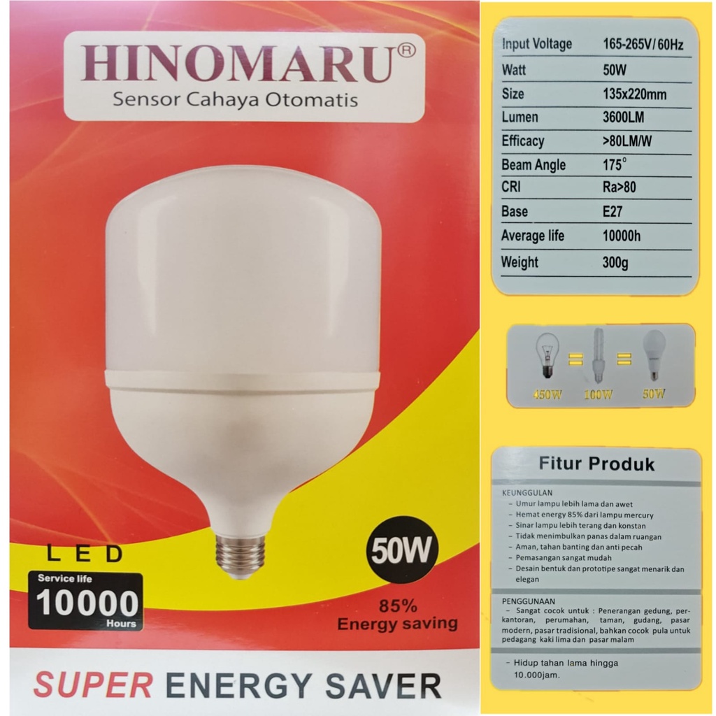 Lampu Sensor Cahaya Otomatis Hinomaru 50 Watt Cahaya Putih / Lampu sensor Cahaya otomatis 50 Watt / 