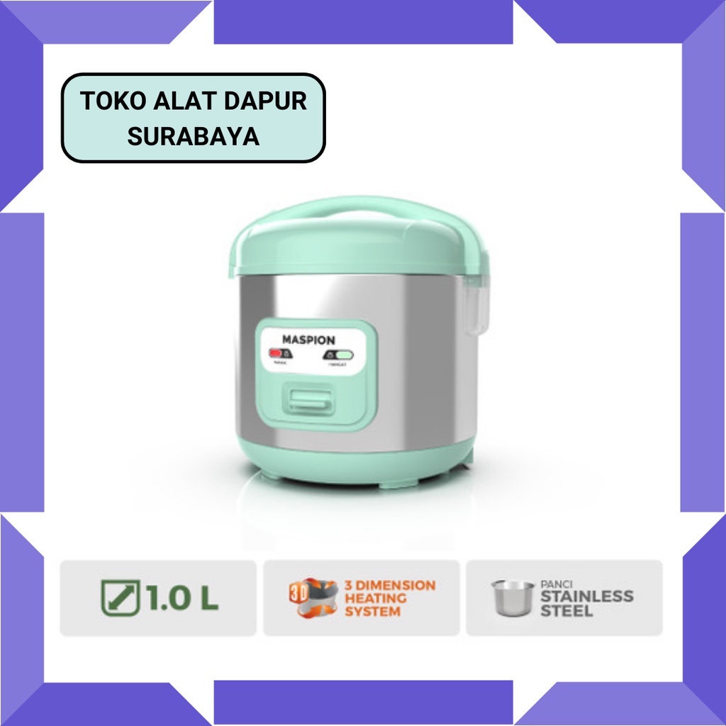 Rice cooker panci anti lengket Maspion Magic Com Mini 1 Liter MRJ 1003 TSS - 1003TSS Stainless 1L