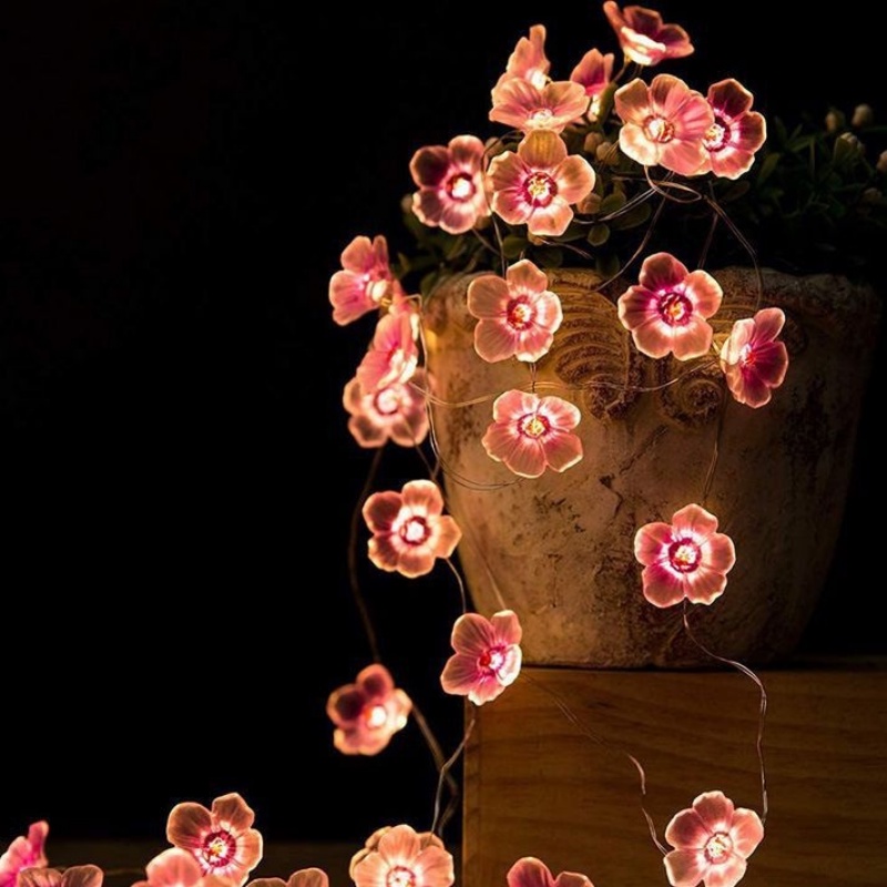 1/2m LED Pink Cherry Lamp String/Lampu String Peri Bunga Blossom Tenaga Baterai Untuk Dekorasi Ruang Tamu