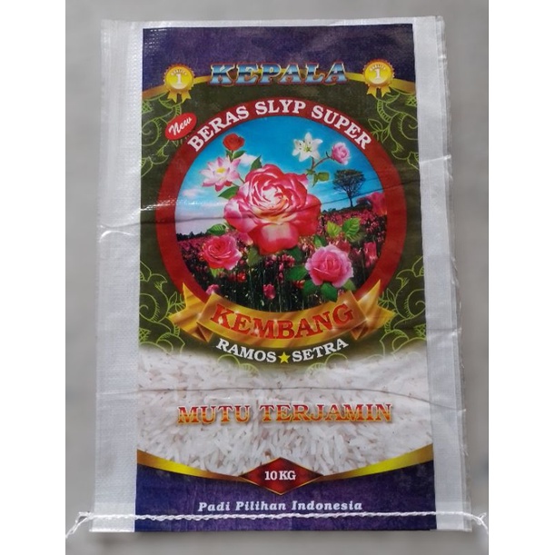 karung beras laminasi cap kembang ukuran 35x55 cm untuk kapasitas 10 kg isi 25 lembar