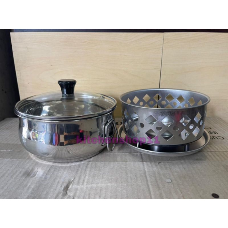 panci shabu shabu 18cm / hotpot / steamboat tutup kaca / panci soup warmer