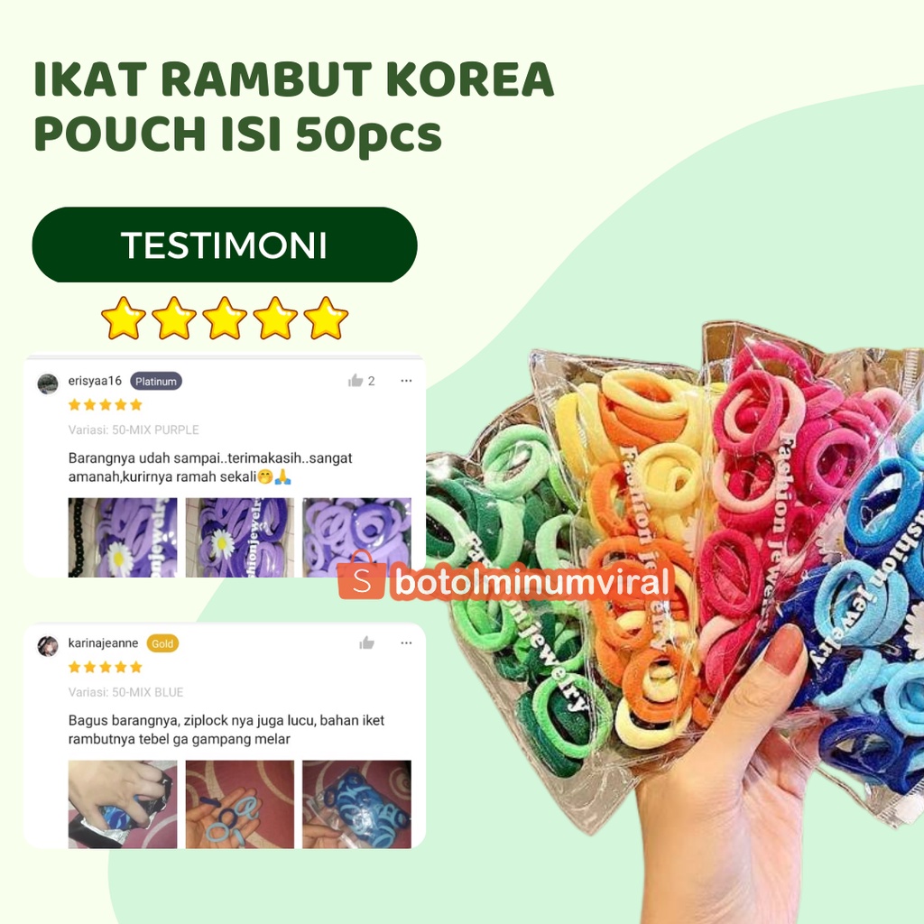 Ikat Karet Tali Rambut Anak Dewasa Korea Elastis 500pcs Ada Pouch