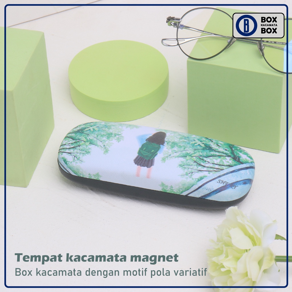 Box / Tempat Kacamata Hard Case Free Lap Motif Karakter Pohon Bahan Kokoh / Tempat Kacamata Cepuk Magnet  CC5