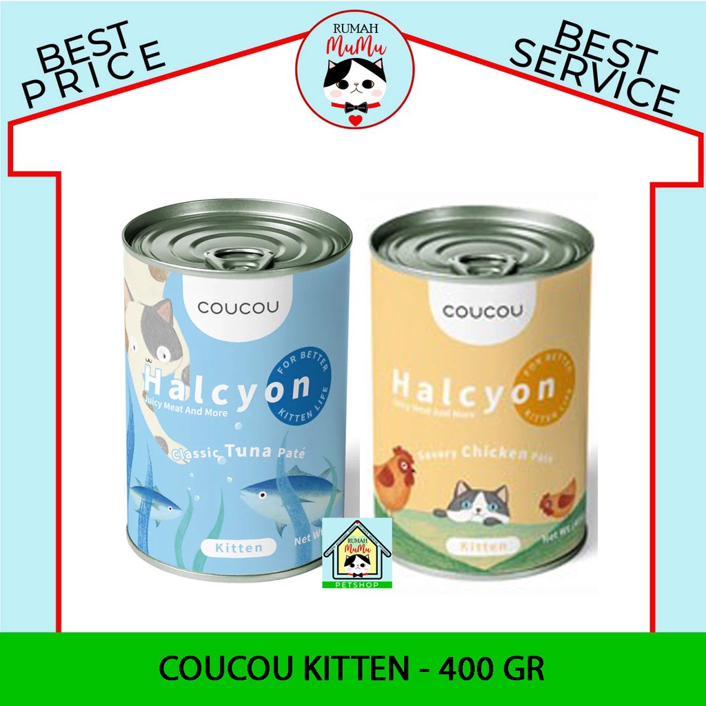 MAKANAN KALENG ANAK KUCING KITTEN PREMIUM COUCOU HALCYON REAL MEAT 400GR