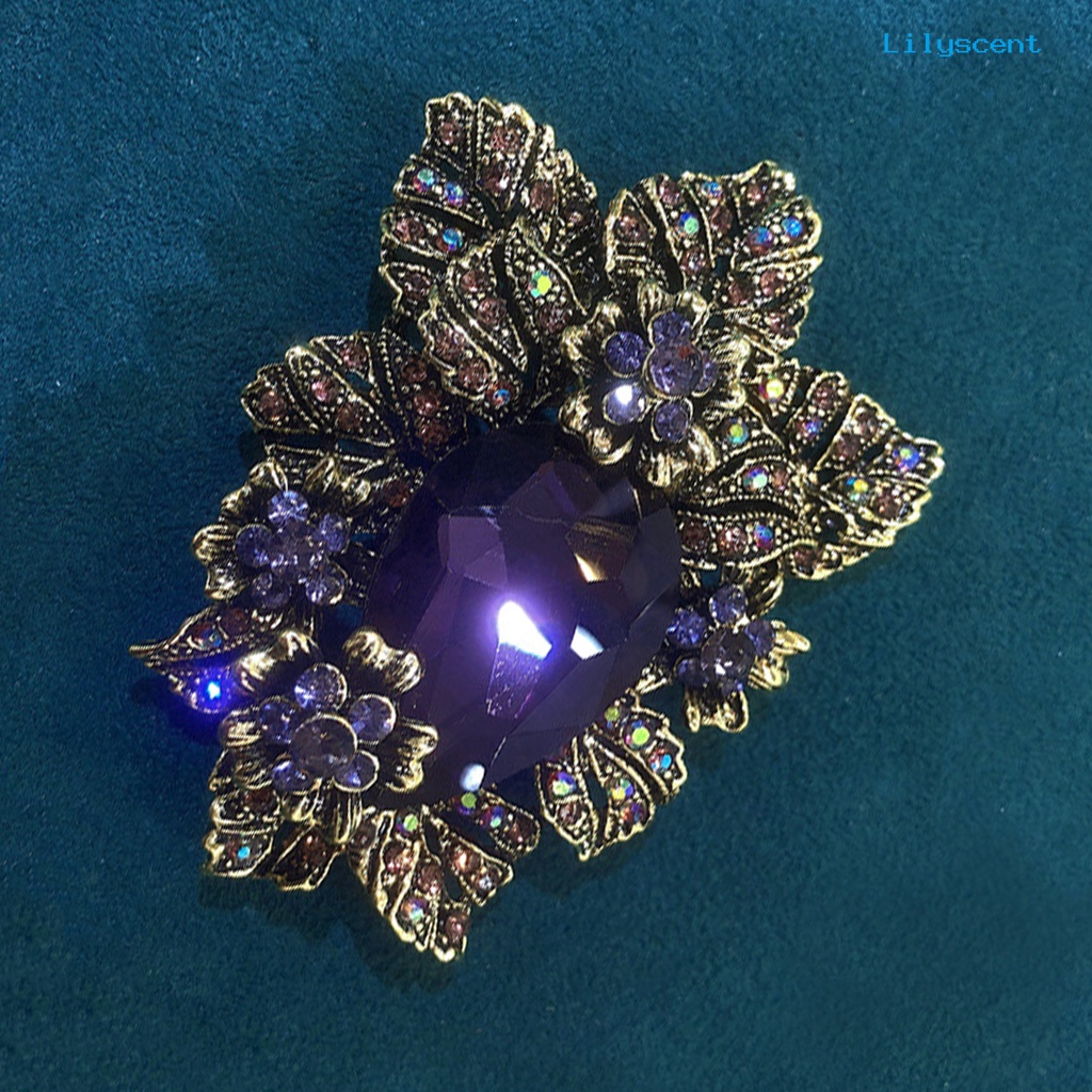 [LS] Ungu Kaca Istana Gaya Bunga Bros Pin Electroplated Tahan Lama Pesta Perhiasan Brooch Decor