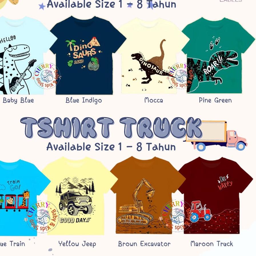 ✨Original✨ Tshirt 1-8 Tahun Kazel x JK Label Motif Dino Jeep Excavator Tshirt Anak Kaos Anak Lucu Ad