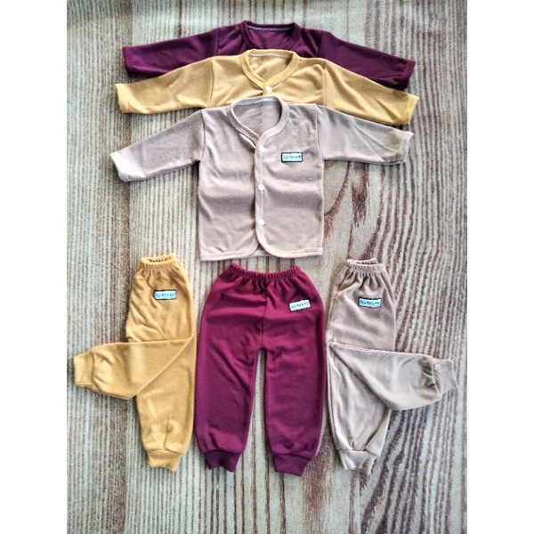 9 setel (18 pcs) paket hemat baju/celana bayi full warna maron coksu kubus