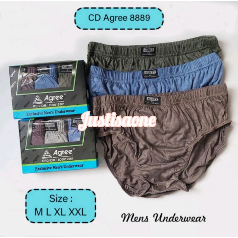 Agree 8889 BIRU 3 Pcs | Celana Dalam Pria Karet Mens Underwear