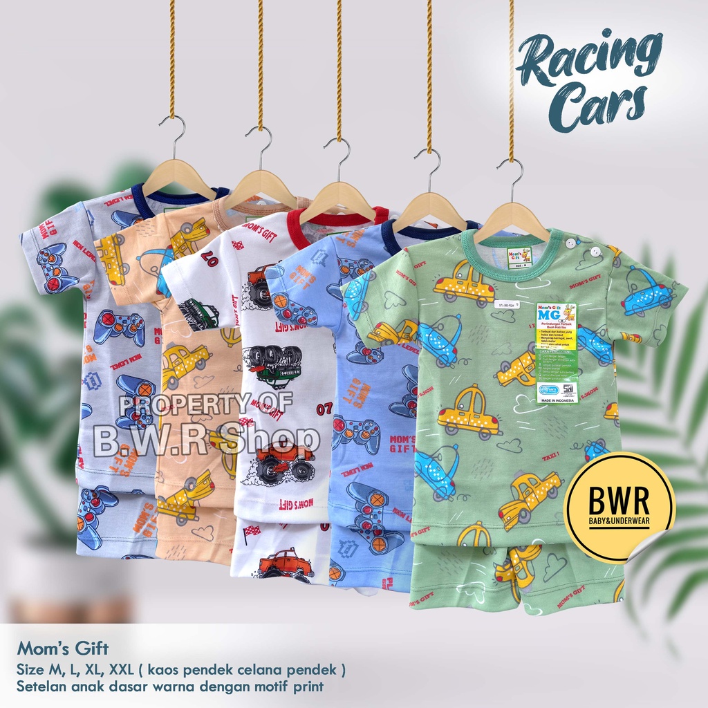 Setelan Moms Gift PENDEK Racing Car Sabanna Jungle / Piyama Anak Unisex Kancing Pundak Mom's Gift Motif | Bwr