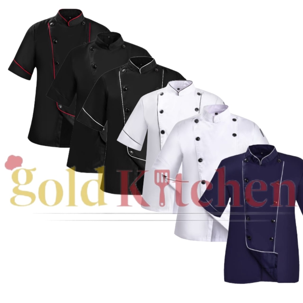 Baju Koki Chef Jacket Lengan Pendek Pria Wanita Model Cangi Bahan Drill