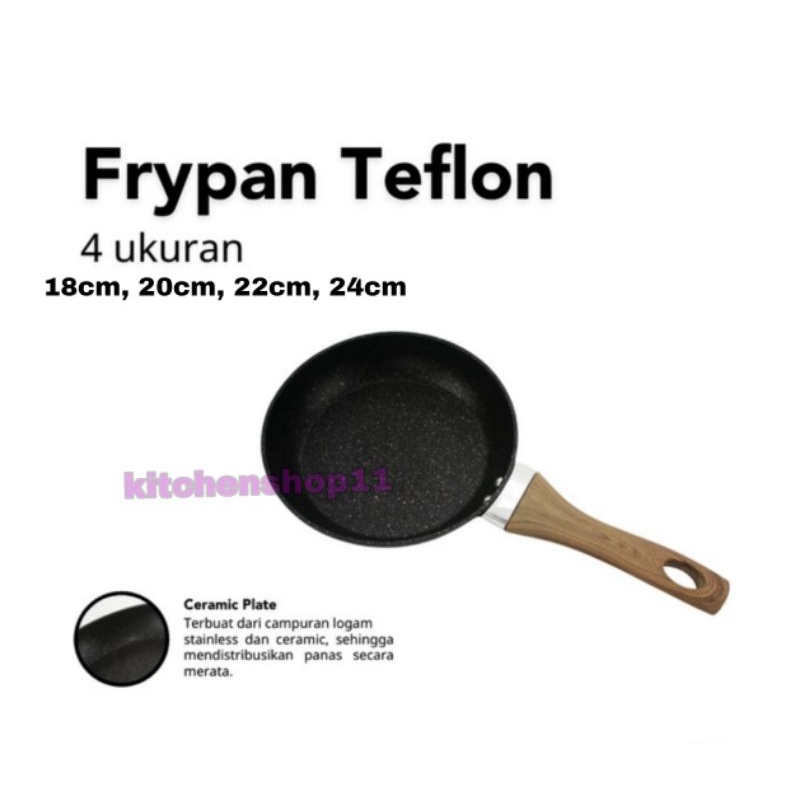 fry pan / wajan teflon anti lengket induksi gagang kayu