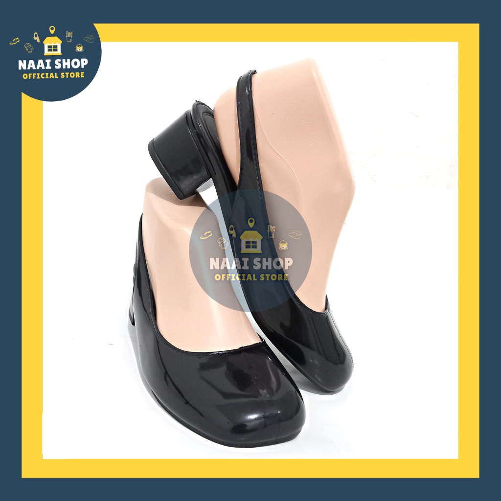 Sepatu Wanita Slingback Heels 5 CM Size 36-40 Jelly Shoes Plain Glosy Soft Color Selop Cewek Hak Tahu Sedang Murah Terlaris Slop Formal Kasual Korea Style Kekinian Jinjit Bahan Karet Slip On Tali Import Premium Kerja Kuliah Terbaru Balance 706-L Naai Shop