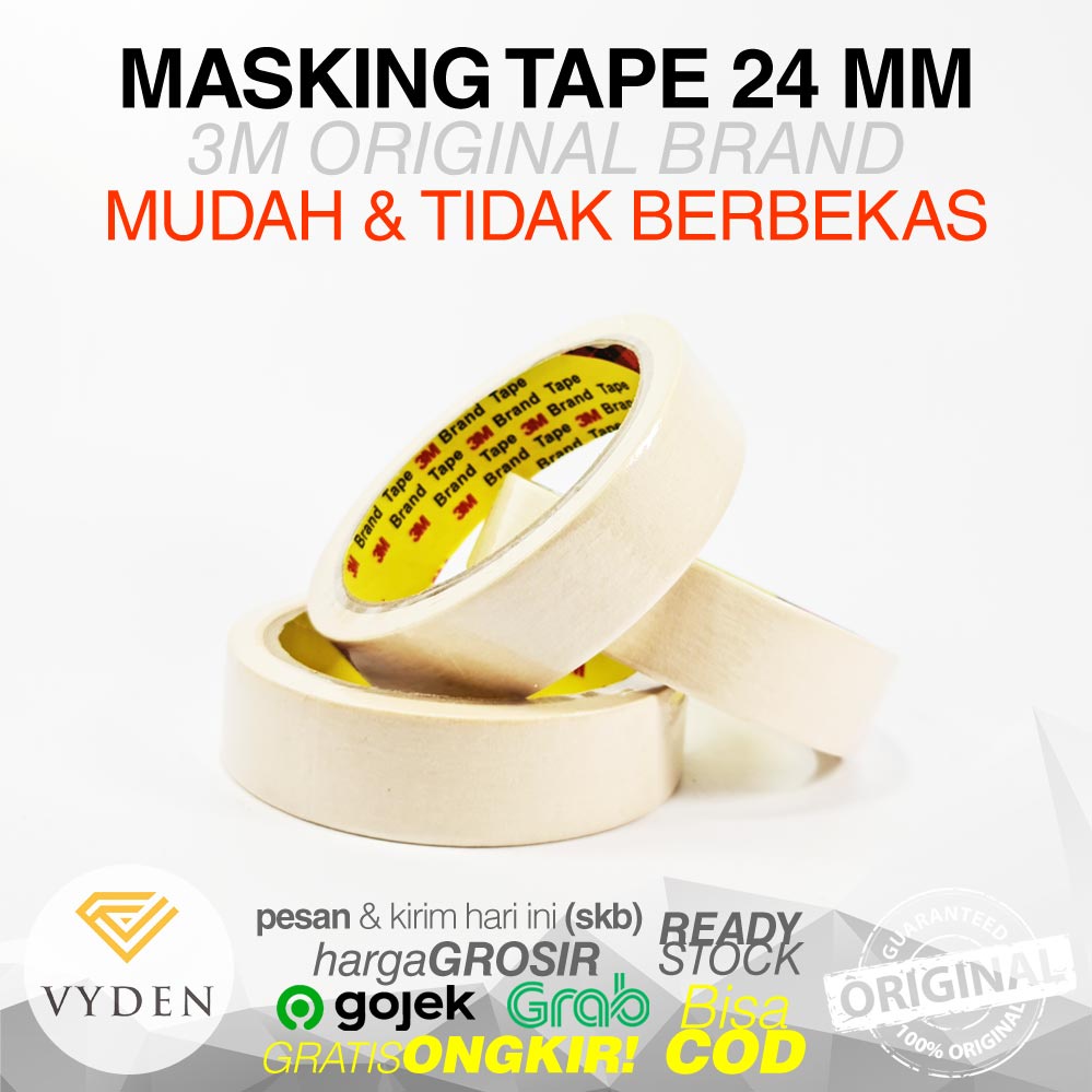 3M Masking Tape Kertas 2210 24mm X 21m Lakban Isolasi Solasi Kertas Poles Mobil Motor MURAH