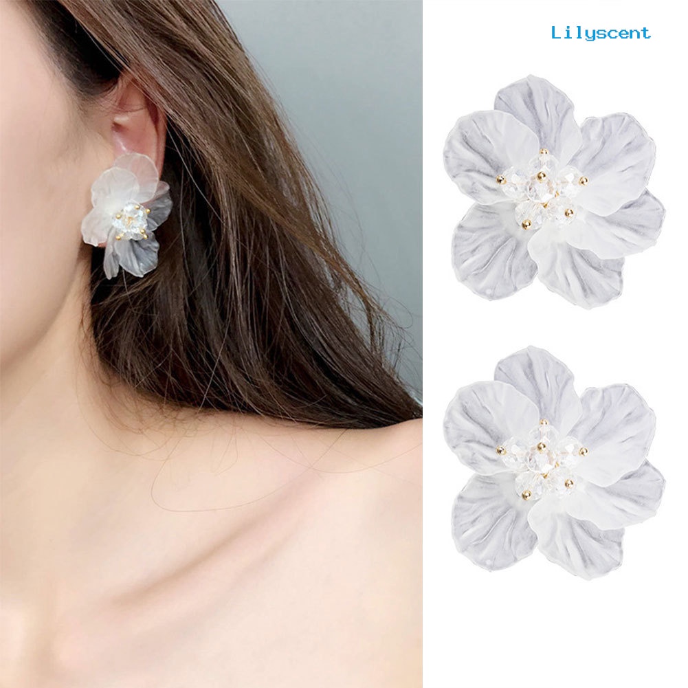 [LS] Gadis Wanita Gaya Korea Anting Bunga Transparan Pesta Belanja Ear Studs