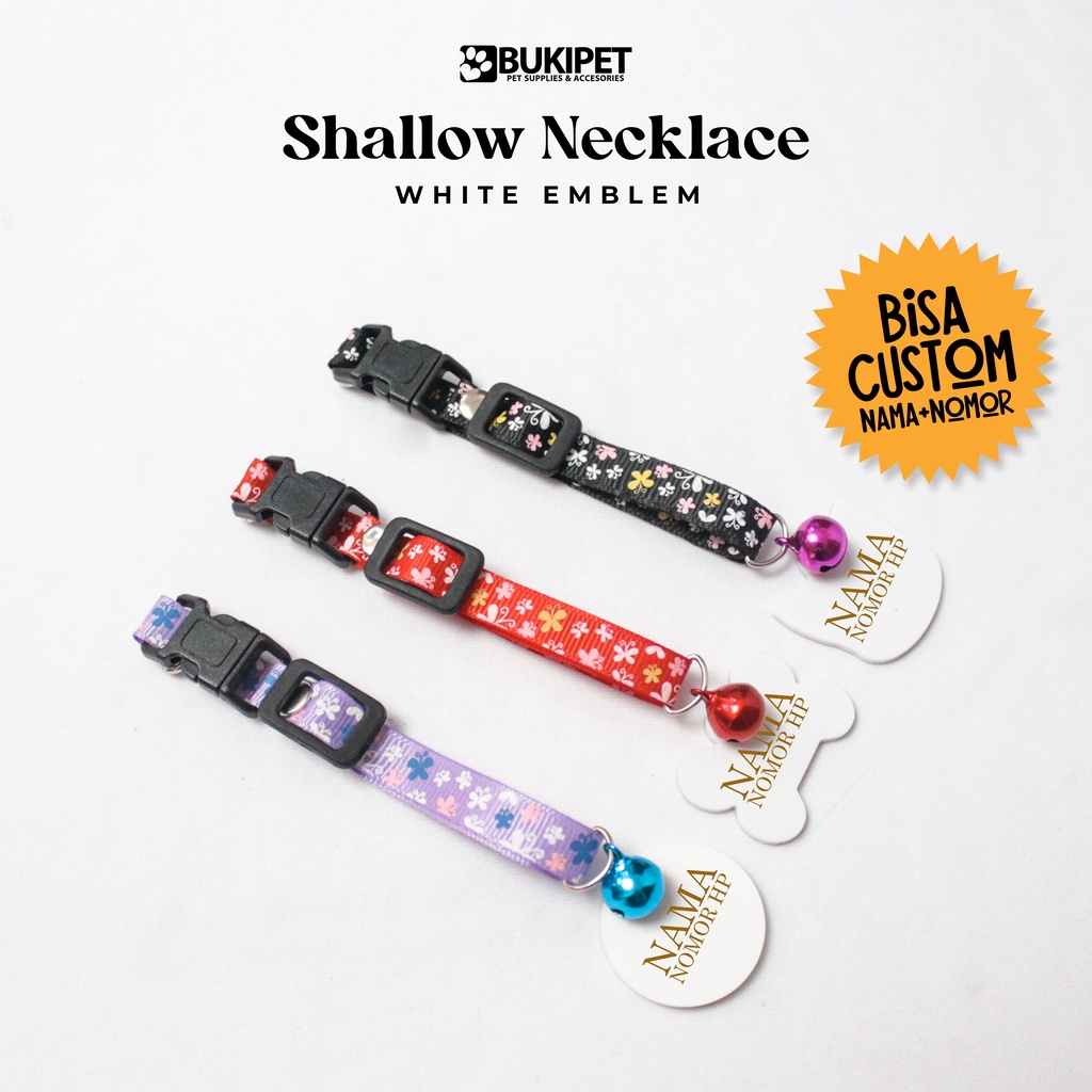 BUKIPET Kalung Kucing Custom Nama Bahan Nylon Stripe – Shallow Necklace ( AKRILIK PUTIH )