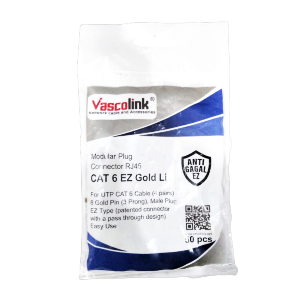 Vascolink EZ-RJ45-C6 Konektor LAN RJ45 EZ Gold Anti gagal Cat 6 Cat6 Cat6 Cat6e