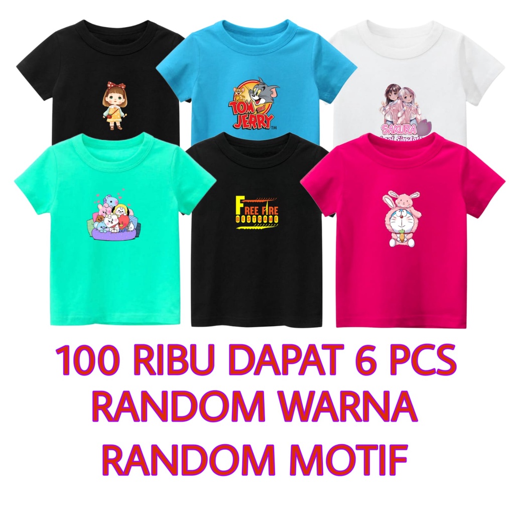 Hzl_outfit Paket 6 Pcs Kaos Anak Random 100 Ribu Dapat 6 Baju
