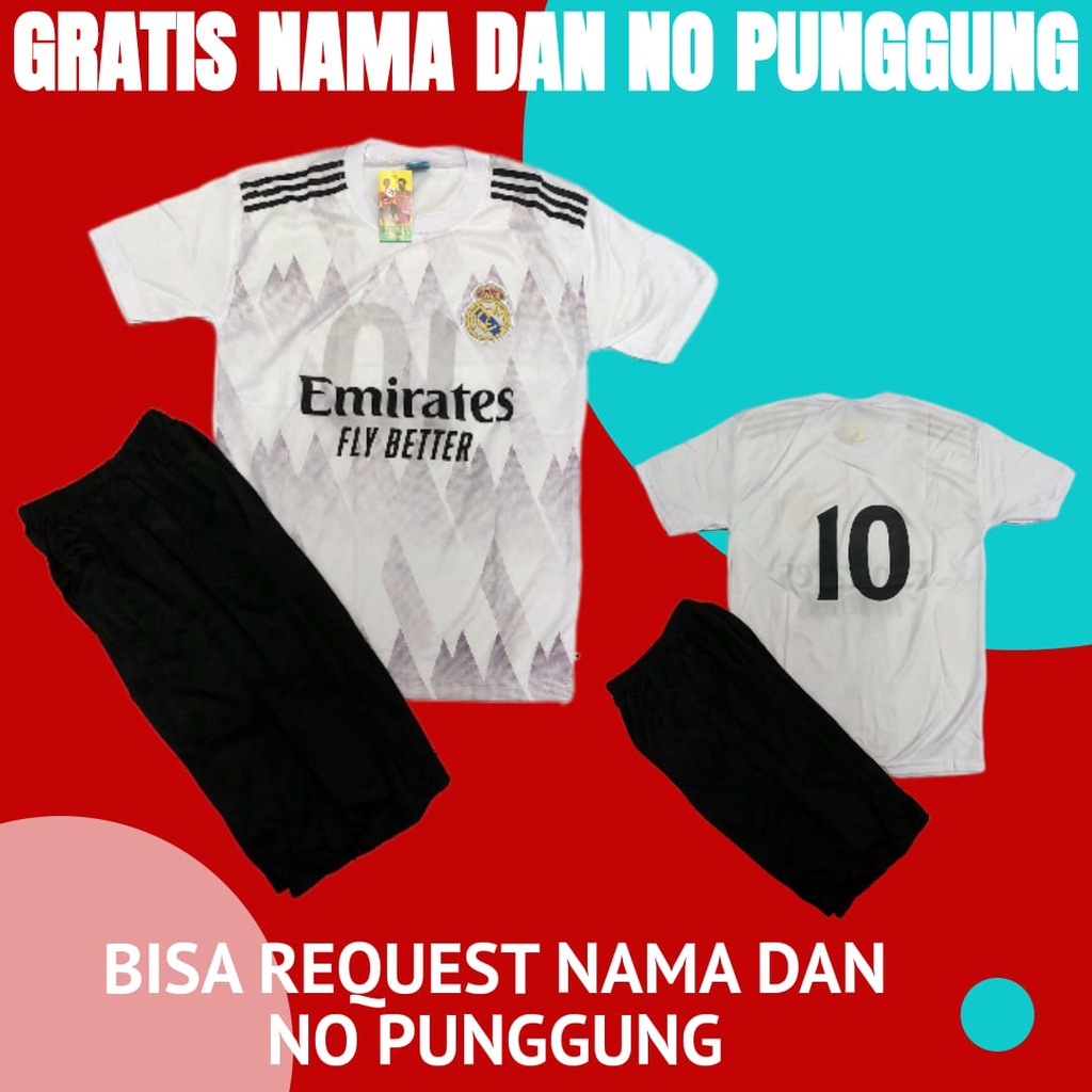 setelan baju bola anakmadrid putih size 1-14thn