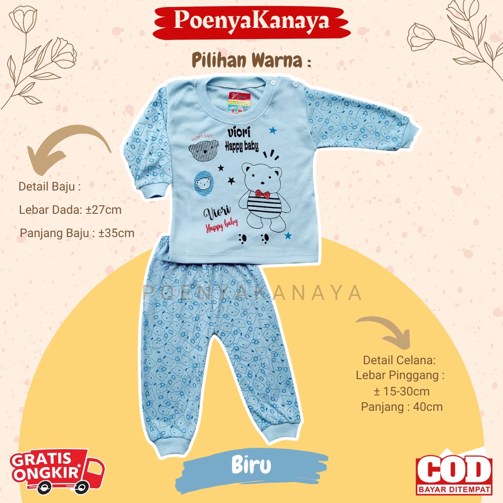 Setelan Baju Bayi Piyama Bayi Panjang HAPPY BABY BEAR WARNA Viori Size 3-12 Bulan SPY34