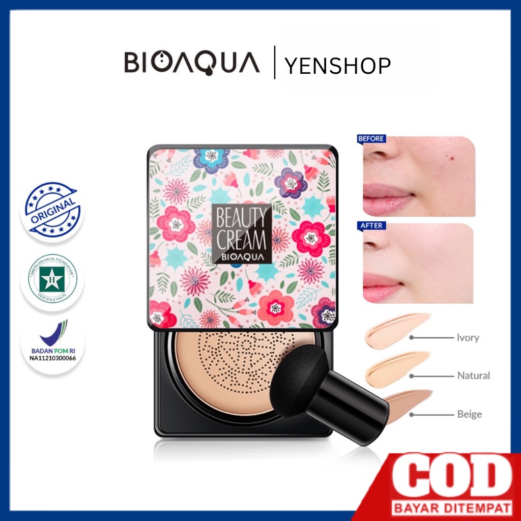 BIOAQUA BB Cushion Beauty Cream Whitening Waterproof Bedak Cushion 20g Makeup tahan hingga 12 jam Menutupi Pori-poriwajah perawatan &amp; kecantikan