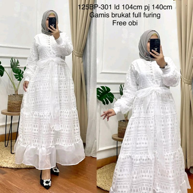 gamis dress brukat pesta lebaran putih