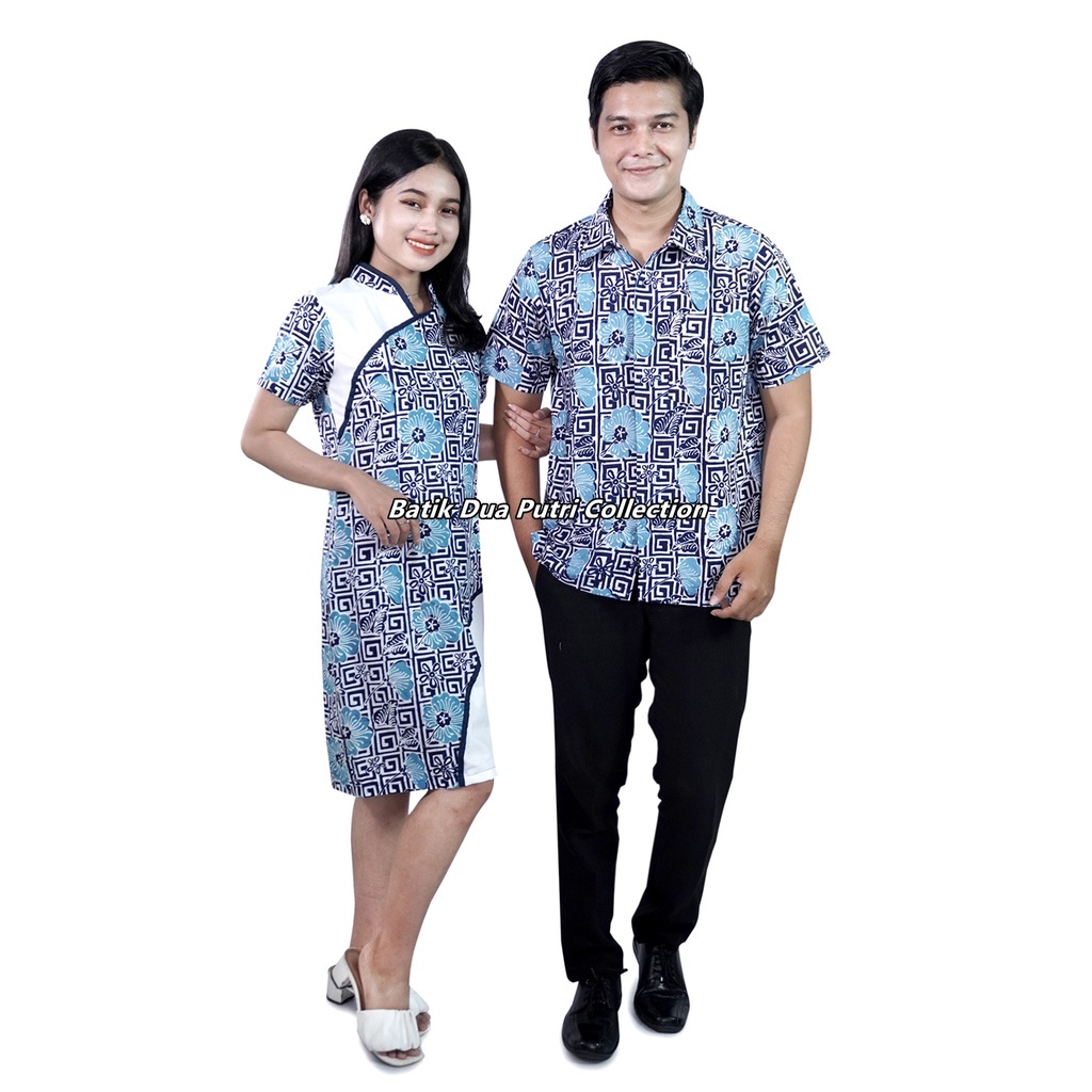 Dress Hem Batik Cap Couple Mawar Kotak  by Batik Dua Putri Collection