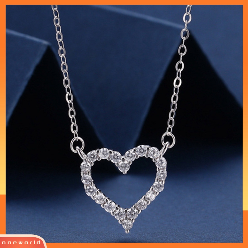 [ONWL] Wanita Kalung Elegan Temperamen Hypoallergenic Klasik Hadiah Perak Disepuh Berlian Imitasi Mengkilap Jantung Liontin Wanita Klavikula Kalung Untuk Hari Valentine