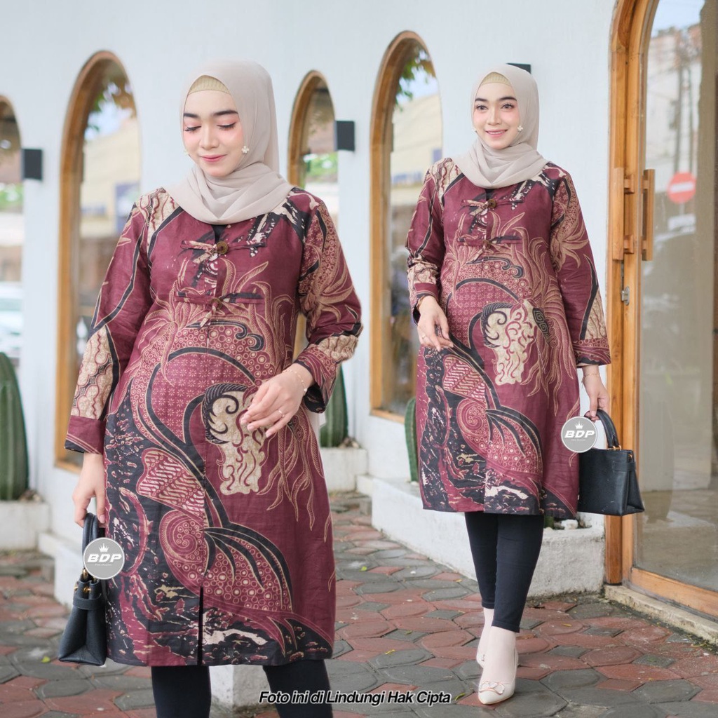 Tunik Batik Wanita Modern Atasan Batik Kerja Kantor Wanita M L XL XXL