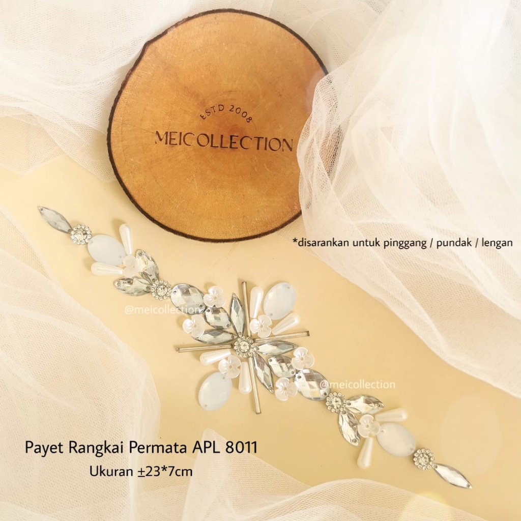 APL 8011 Payet rangkai permata mutiara leher payet bunga 3D