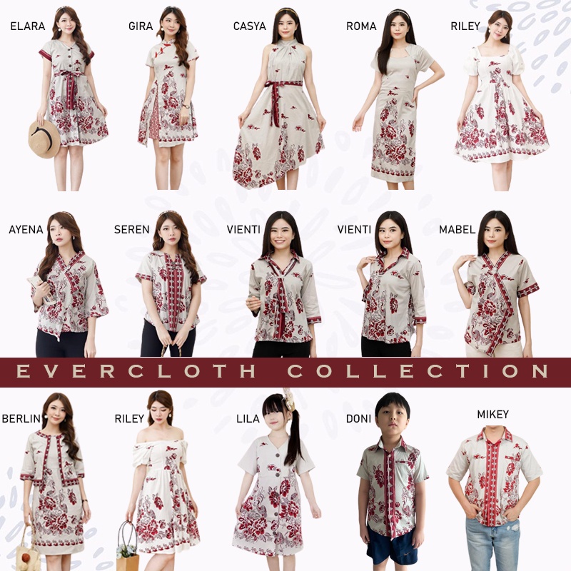 Evercloth Riley / Letha Dress Batik Wanita Sabrina Dress Wanita Batik Modern Gaun Pesta Aline Terusan Kebaya Seragam Batik Couple Set Family Sarimbit