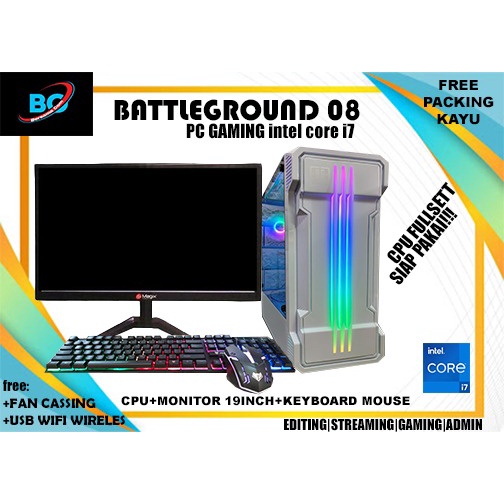 Full set Pc gaming  Editing Core i7 Ram 16gb Ssd 120 gb vga 2gb Monitor Led 19 inc cocok buat desain editing gaming